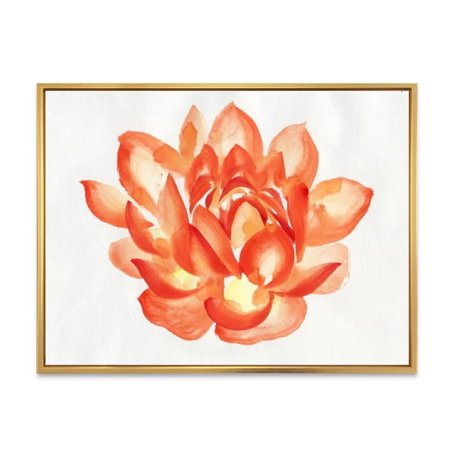 Designart Détail Vintage d'Un Cadre Flottant de Lotus Orange ART Mural Représentant une Fleur de Lotus Orange Aquarelle Centrée avec des Pétales Superposés sur Toile de Coton de Qualité Supérieure, Enveloppée et Tendue sur un sous-Cadre en Bois de 1 Po, Encastrée dans un Cadre Flottant en Bois Clair, Prête à Accrocher au Mur.