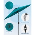thumbnail image 4 of Patio Umbrella Market Umbrella 9ft Turquoise Blue - Heavy Duty 8-Rib Aluminum Frame with Button Tilt & Crank, UV Protection & Waterproof for Outdoor Table, Garden, Pool, Deck (1-Pack), 4 of 7