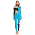 thumbnail image 1 of Raenseen Womens' Long Sleeve Unitard Gymnastics Ballet Dance Bodysuit Metallic Color Block Jumpsuit Blue XL, 1 of 5