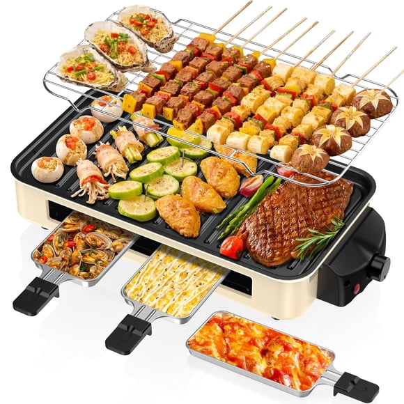 Gril Intérieur Électrique 1500 W - Gril Intérieur 2 en 1 Sans Fumée pour Cuisine avec Plaque de Gril et Plaque Antiadhésive Amovible, Contrôle de la Température BBQ Coréen