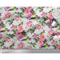 thumbnail image 2 of Soimoi Tissu en Poly Georgette Imprimé Oiseau, Feuilles & Roses au Mètre 42 Pouces de Large, 2 of 3