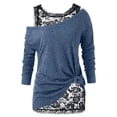 thumbnail image 2 of XDZJLR Womens T Shirts Ladies Plus Size Long Sleeve Lace Two Piece Blouse Pullover Solid Soft Warm Tees, 2 of 4