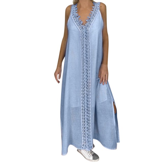 CieKen Women Plus Size Off Shoulder Sleeveless Party Bod-Ycon Lace Patchwork Long Dress
