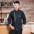 thumbnail image 2 of Solid Chef Jackets Uniforms 3/4 Sleeves Coat, Breathable And Quick Dry Fabric - Black, 3XL, 2 of 8
