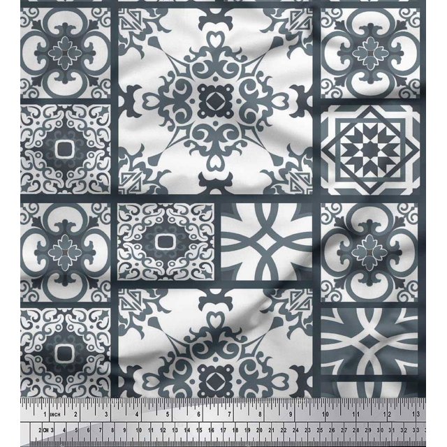Soimoi Toile de Voile de Coton Check & Damassé Patchwork Tissu Imprimé par la Cour 56 Pouces de Large