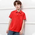 thumbnail image 2 of Luvoko Big Boys Short Sleeve Classic Pique Polo Shirt,Solid Color Print Uniform Performance for Big Boys Boys Summer Tops Button Closure(Red,9-10 Years), 2 of 4