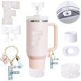 thumbnail image 1 of 6PCS White Stanley Cup Accessories Set Fit for Stanley Cup 30oz 40oz. Including Handle Charm, Personalized Initial Sticker, Straw Topper, Sparkly Silicone Boot, Spill Proof Stopper (Letter-F), 1 of 5