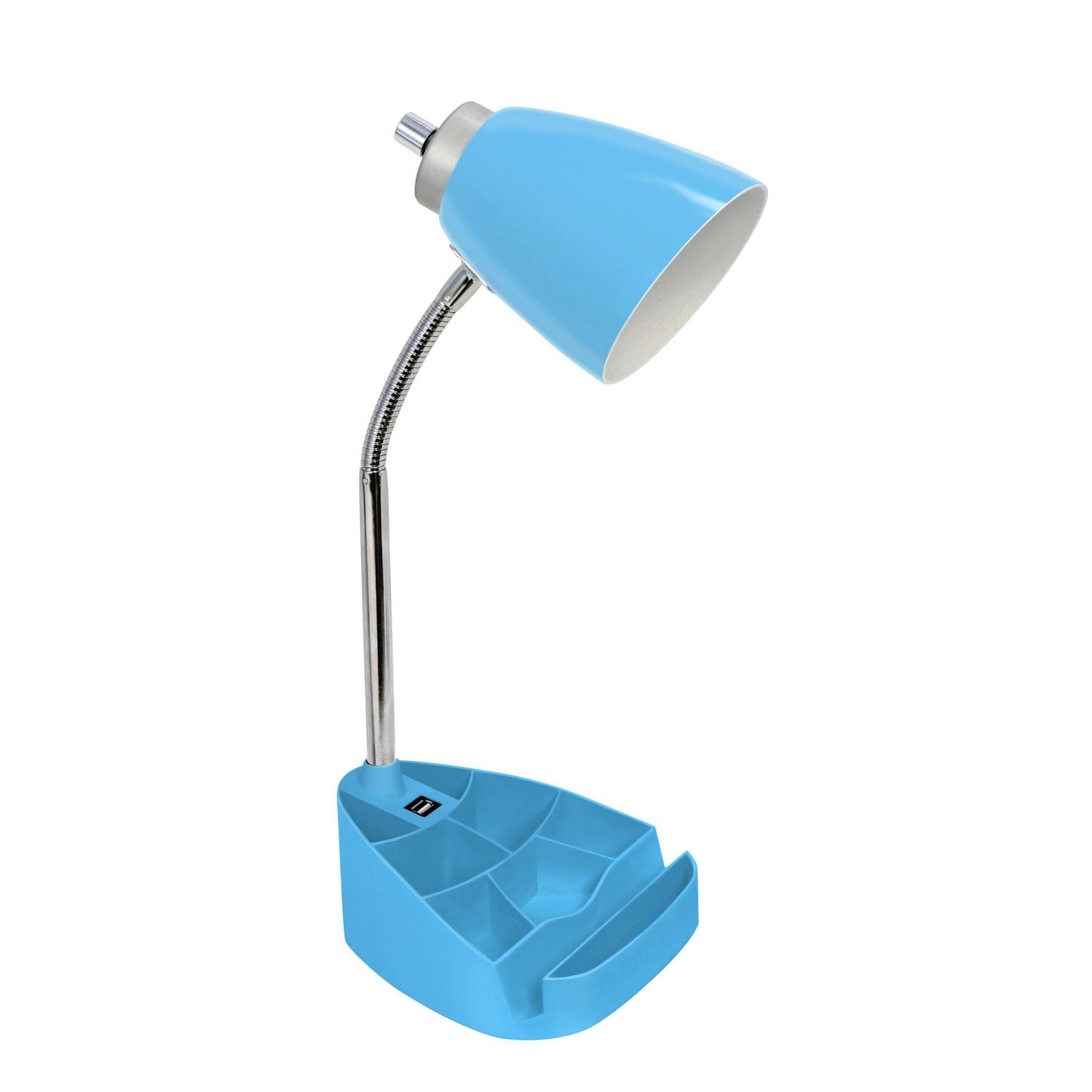 Lampe de bureau feux de la rampe  Organisateur col de cygne  avec support pour tablette d'iPad Porte-livre et port USB, Bleu