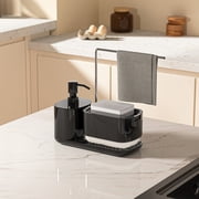 Suncoda Dish Soap Dispenser, Hand and Soap Dispenser Set with Tray Soap Dispenser with Sponge and Dishcloth Organizer for Kitchen Sink Countertop Storage