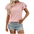 thumbnail image 1 of Pisexur Blouses d'Été Mode Femme Couleur Unie Col Rond Manches Courtes, Blouses pour Femmes Habillées Décontractées Hauts pour Femmes, Hauts d'Été pour Femmes Rose, m, 1 of 7