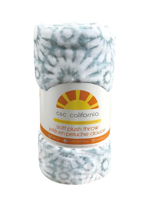 C&C California Oversized Plush Throw, Luxuriously Soft, Wrinkle Resistant, Easy Care – 60" x 70" STAR AQUA