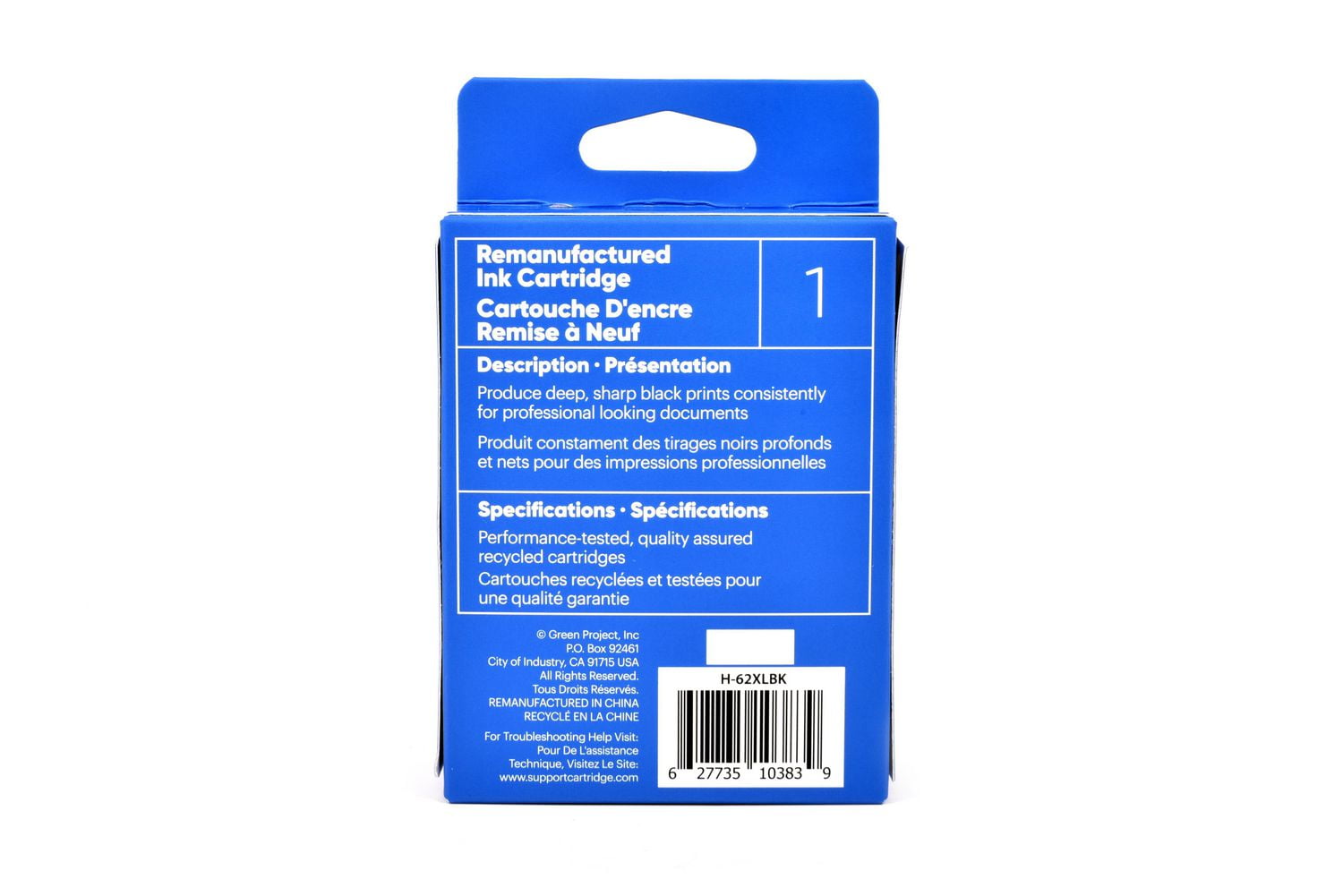 Cartouche  d'encre noire remise a à neuf HP62 XL Green Project,(H-62XLBK)