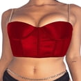thumbnail image 2 of Women Solid Color Sleeveless Tank Tops with Chain Strap Low-cut Padded Cropped T Shirt Tanks Tops Red L, 2 of 8