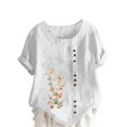 thumbnail image 2 of Pisexur Hauts et Chemisiers pour Femmes 2024 Coton Lin Manches Courtes Blouse Basique Col Rond Été Décontracté Hauts Coupe Ample Fleur Surdimensionné Grande Taille Hauts, 2 of 5