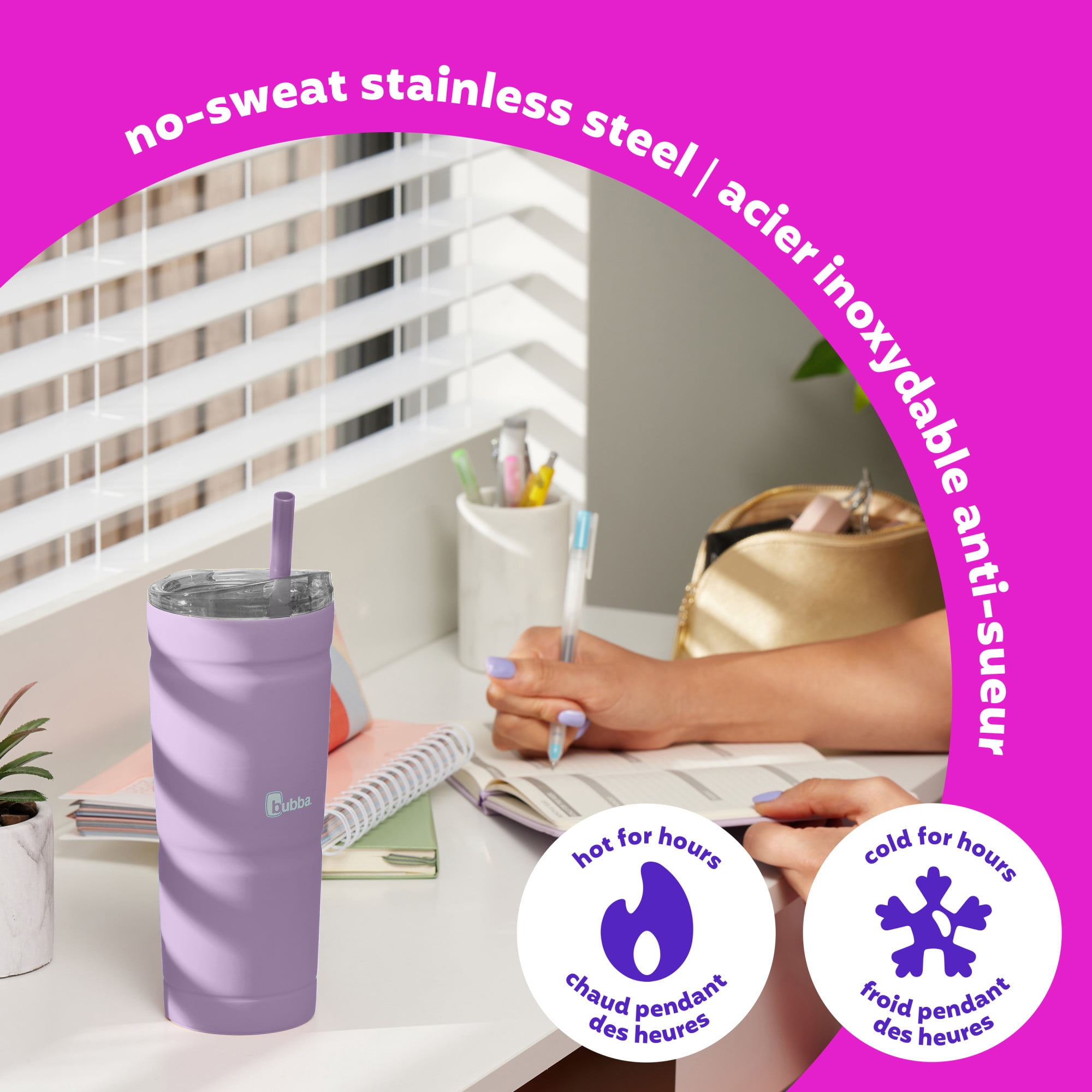 bubba Envy S Tumbler, Insulated Stainless Steel Water Bottle with Straw Lid, Lavender Frost