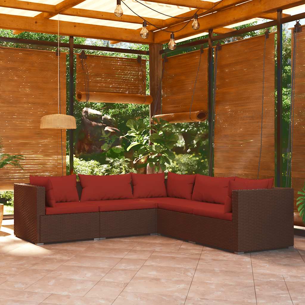 vidaXL 5 Piece Garden Lounge Set with Cushions Poly Rattan Brown