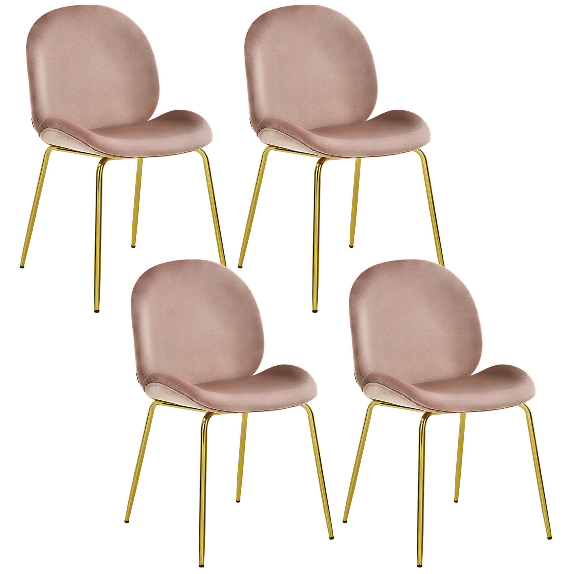 Gymax 4PCS Velvet Dining Chair Accent Leisure Chair Armless Side Chair Pink