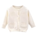 thumbnail image 1 of RKSTN Girls Sweaters Pearl Buttons Solid Color Long Sleeve Crew Neck Comfortable Loose Fit Knit Sweater Cardigan Coat Top Fall Winter Versatile Outfits 1-8 Years, 1 of 2