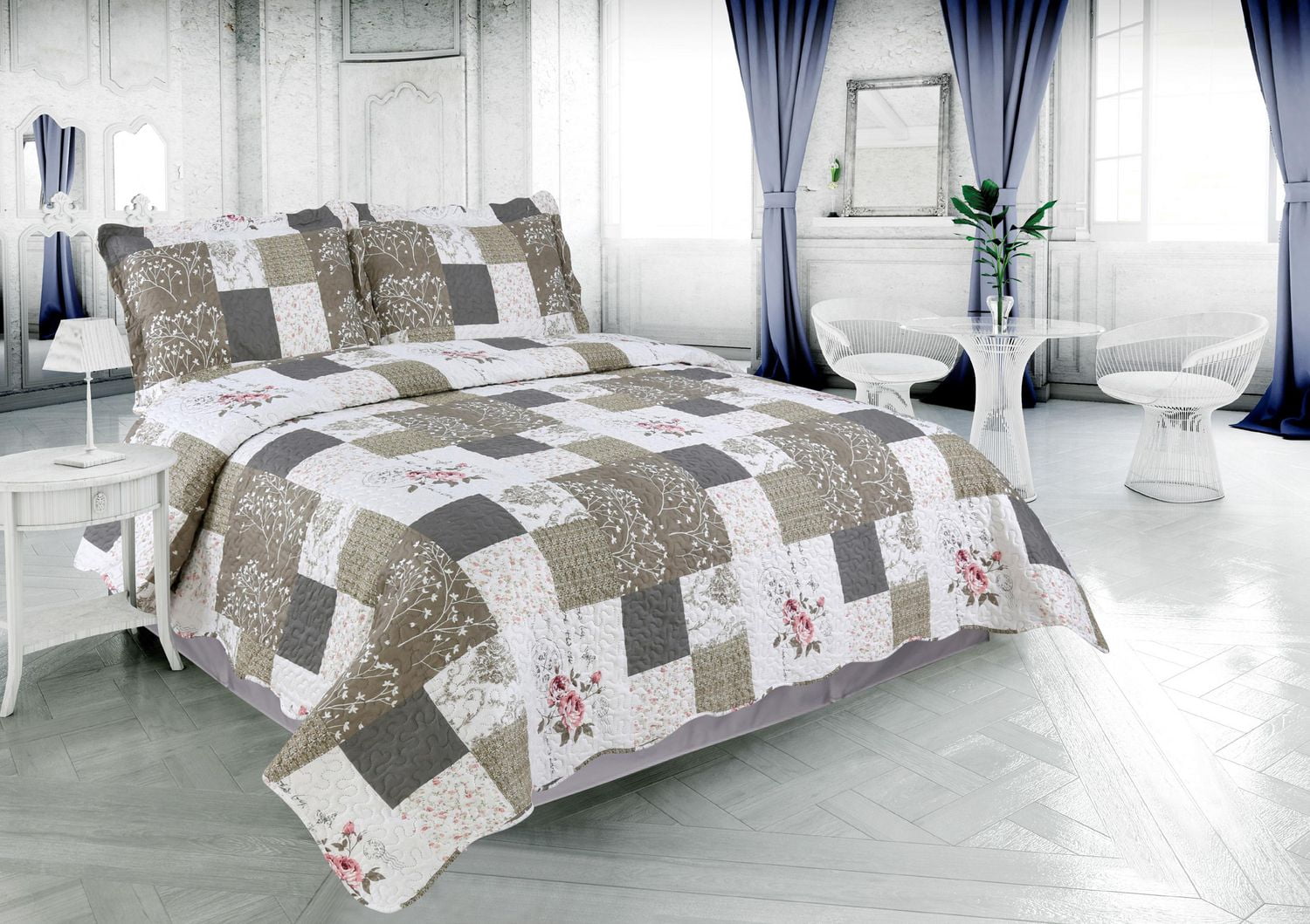 Marina Decoration Rich Printed Embossed Pinsonic Coverlet Bedspread Ultra Soft Bedding Summer Quilt Set with Shams