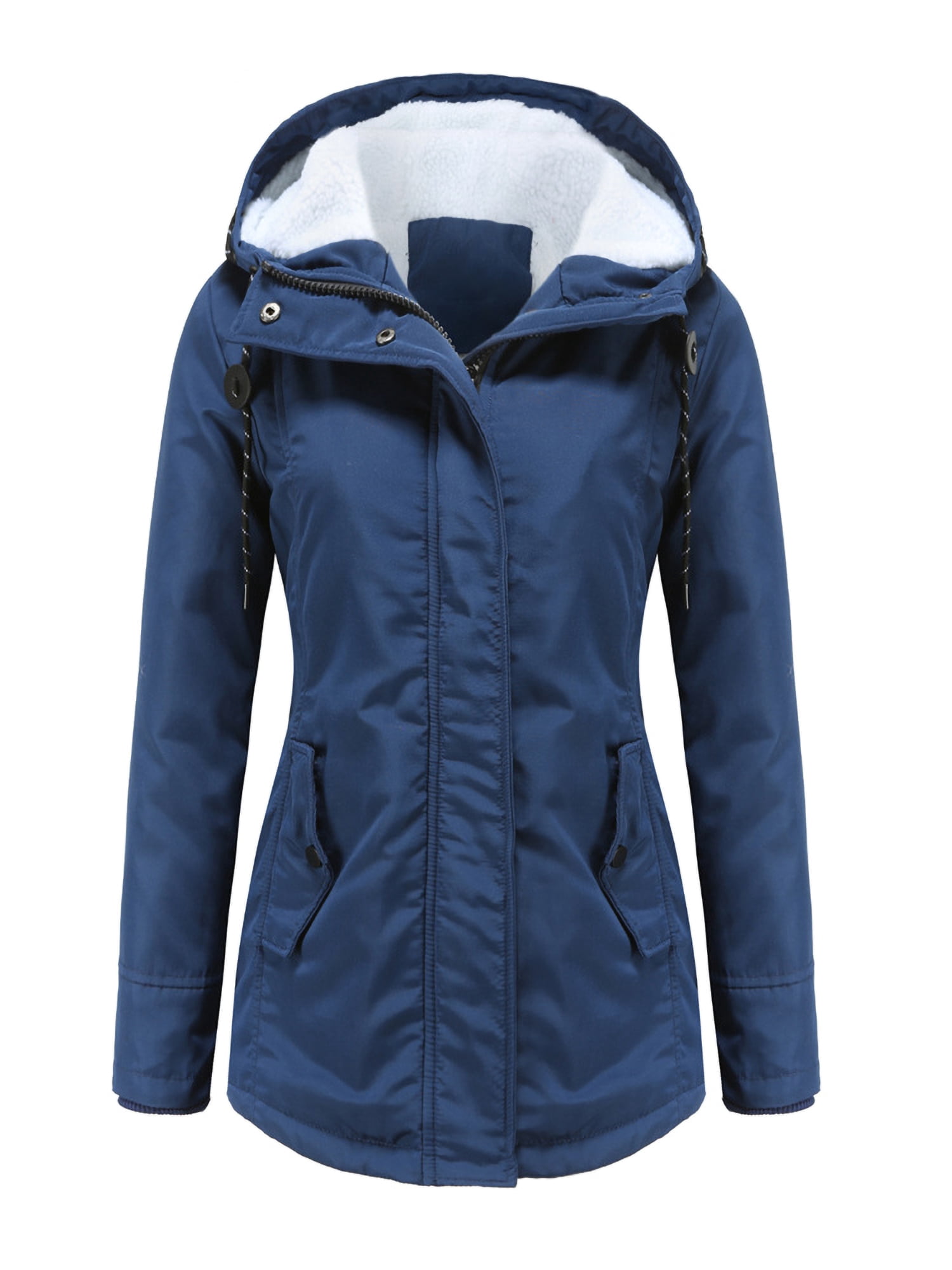 Innerwin Manteau à Capuche pour Femmes, Veste à Manches Longues avec Cordon de Serrage, Bleu Marine 3TG