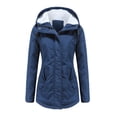 thumbnail image 1 of Innerwin Coat Hooded Ladies Outwear Drawstring Long Sleeve Buttons Jacket Navy Blue L, 1 of 5