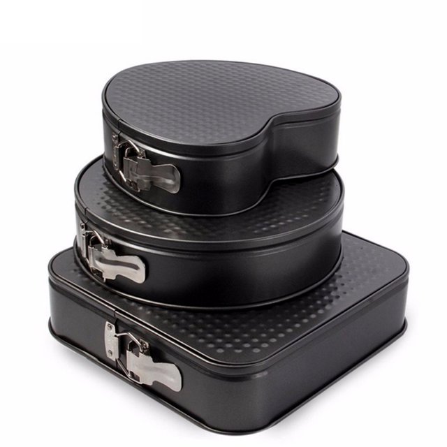 Hicess 3Pcs Non-stick Removable Bottom Round Heart Square Shape Cake Mold Bakeware Set
