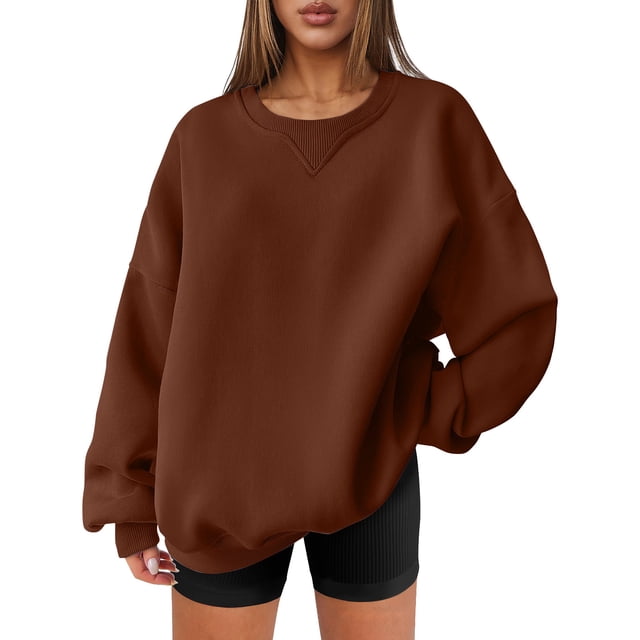 Jamicy Chandails en Molleton pour Femmes 2025 Nouvelle Mode Surdimensionné en Polaire Col Rond Chandail Décontracté Confortable Automne 2025 Mode Basique