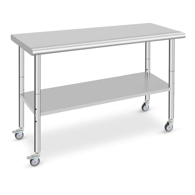 EDTara Stainless Steel Work Table with Wheels, Heavy Duty Kitchen Prep Workbench, NSF Commercial Table with Adjustable Undershelf for Hotel & Garage