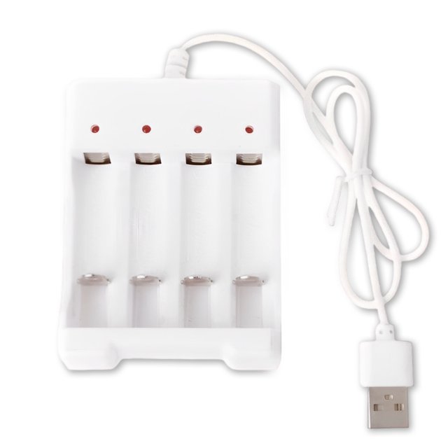 Xingzhi Chargeur de Piles en Plastique AAA/AA Protection contre les Courts-Circuits Interface USB Réutilisable Adaptateur de Charge pour Piles de Jouets Électriques Blanc