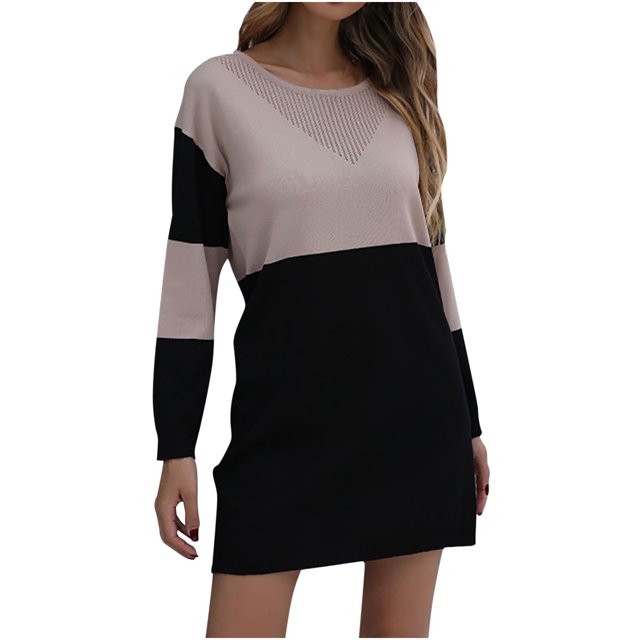 CEHVOM Robe Chandail Tricotée Mini à Manches Longues et Col Rond Décontractée pour Femmes