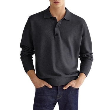Ketyyh-chn99 Mens Golf Polo Big and Tall Shirts mens shirts Male Summer Cotton Linen Solid Casual Plus Size Loose Shirt Mens Turn Down Collar Long Sleeve Shirt polo shirts for men Black,M
