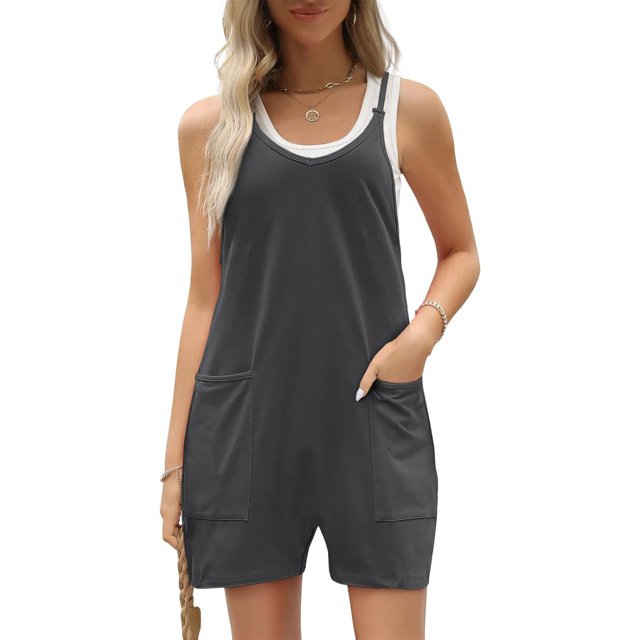 Women Rompers Jumpsuits Polyester Spandex Shorts Overalls With Pockets Loose Comfy Summer Casual Wear
