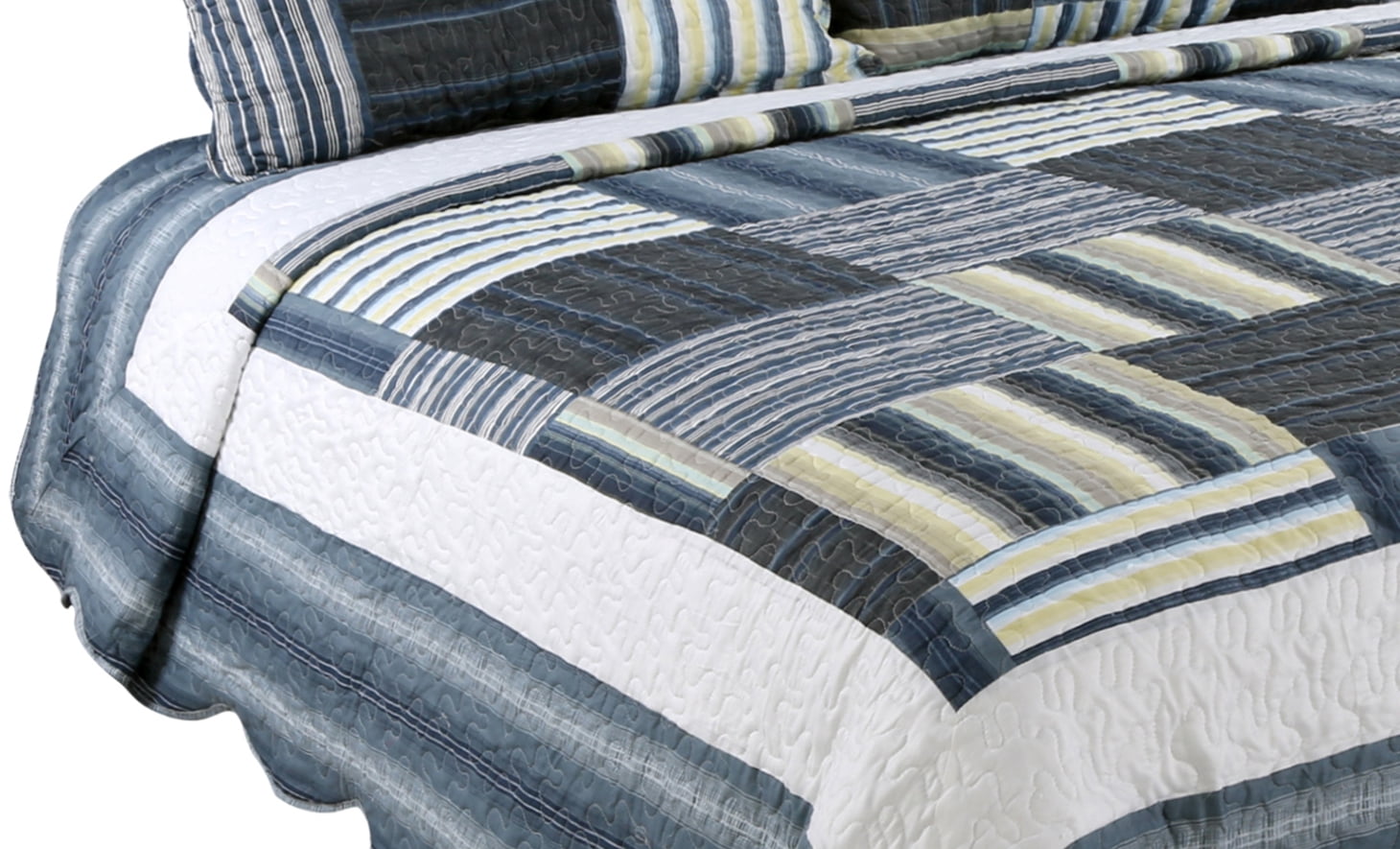 Ensemble de literie d'été ultra doux avec couvre-lit matelassé, motif bleu marine écossais classique, Décoration Marina