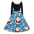 thumbnail image 3 of TIMIFIS Robes de Noël pour Femmes Imprimé de Noël Laid Robes Ligne A Robe de Bal Col en V Manches Longues Plissée Rétro, 3 of 3