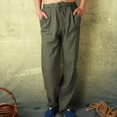 thumbnail image 1 of cllios Mens Cotton Linen Pants Big and Tall Regular Fit Solid Color Beach Trousers Summer Lightweigt Drawstring Elastic Waist Lounge Pants with Pockets, 1 of 6
