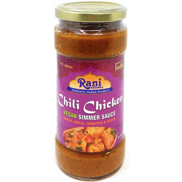 Rani Chili Chicken Vegan Simmer Sauce (Ginger, Garlic, Tomatoes & Spices) 14oz (400g) Glass Jar ~ Easy to Use | Vegan | No Colors | All Natural | NON-GMO | Gluten Free | Indian Origin