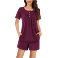 thumbnail image 1 of AherBiu Ensembles de Pyjama pour Femmes 2 Pcs Boutons Col Rond Hauts Ensemble de Pjs Shorts Confortables Vêtements de Nuit Vêtements de Nuit, 1 of 7