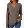 thumbnail image 2 of ShomPort Long Sleeve T-Shirts for Womens V-Neck Lightweight Solid Color Soft Blouses Breathable Comfort Daily Elastic Pullover Tees Tops, 2 of 7