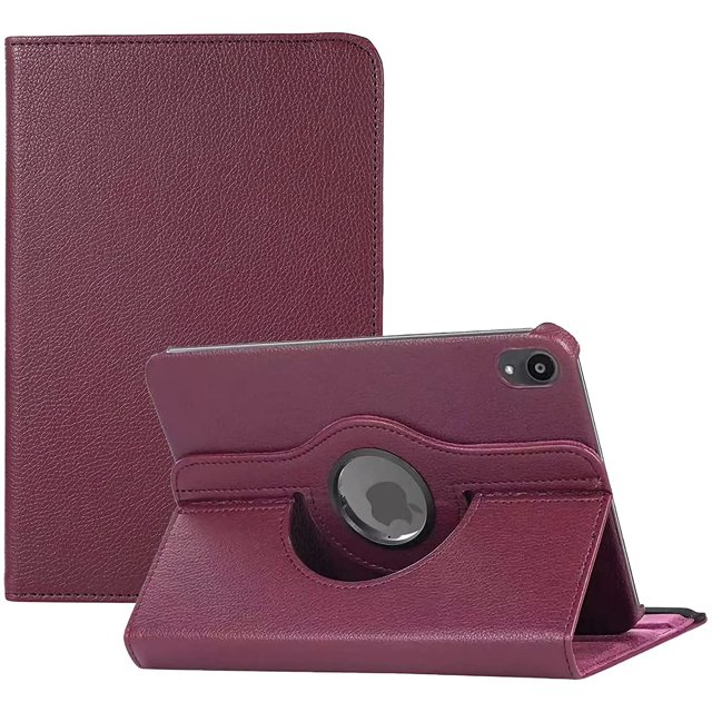 Étui pour iPad Mini 6 6e Gén. / Mini 7 7e Gén. PST, Étui Intelligent à Support en Cuir PU Rotatif à 360 Degrés de Couleur Bourgogne. l'Étui Présente une Rotation à 360 Degrés pour la Vision Verticale et Horizontale, un Dos Rigide Antichoc pour la protection contre les Chutes, et une Doublure en Microfibre Douce pour Prévenir les Égratignures de l'Écran. Il Comprend des Découpes Précises pour un Accès Facile aux ports, aux Prises et à l'Appareil Photo, et une Bande Élastique pour