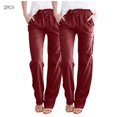 thumbnail image 1 of AherBiu 2PCS Womens Linen Pants Drawstring Elastic Waisted Straight Leg Casual Trousers with Pockets, 1 of 6
