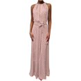 thumbnail image 1 of AMERTEER Robe Maxi Sans Manches à Pois pour Femmes, Ceinture, Fête, Banquet, 1 of 8