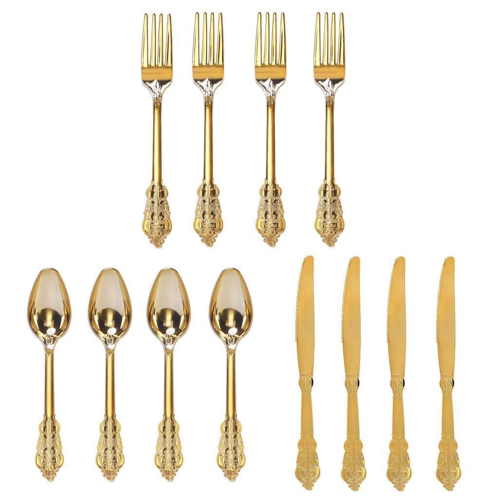 maskred Eco-Friendly Durable Plastic Forks Spoons and for Party Decor Silverware Golden 18.5cm 1Set