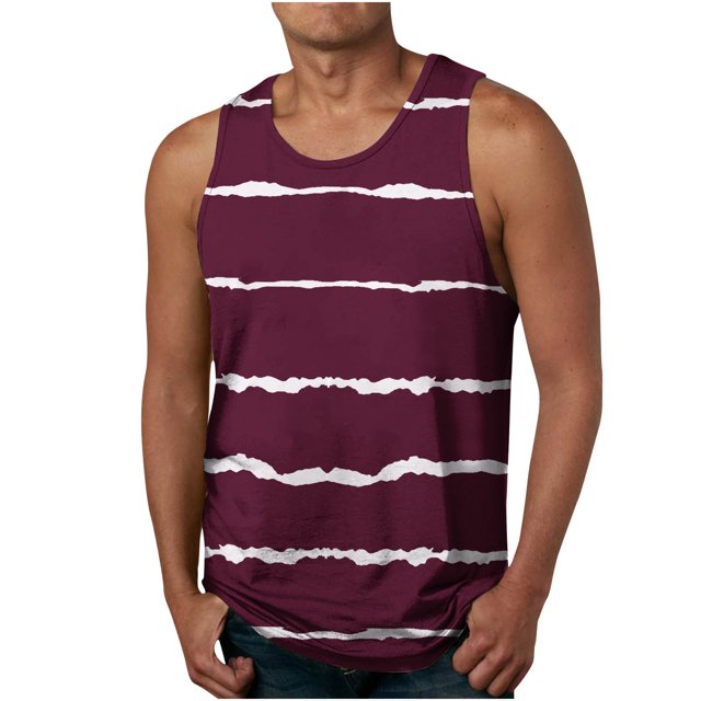 LSLJS Débardeurs à Imprimé Rayures 3D pour Hommes Sans Manches à Col Rond T-Shirt de Plage Débardeurs Muscle