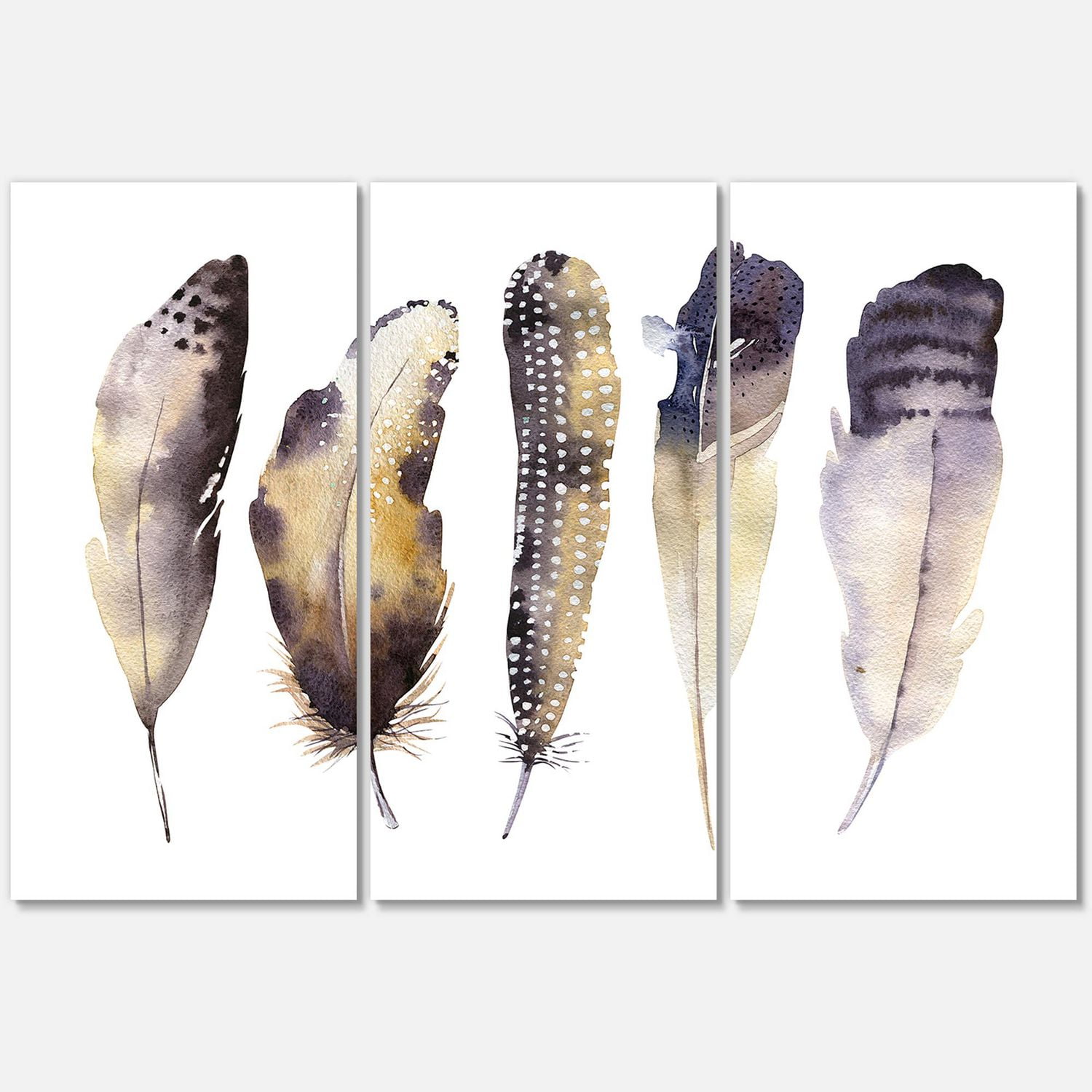 Designart Boho Ethnique Plumes Gris Foncé I Art mural sur toile