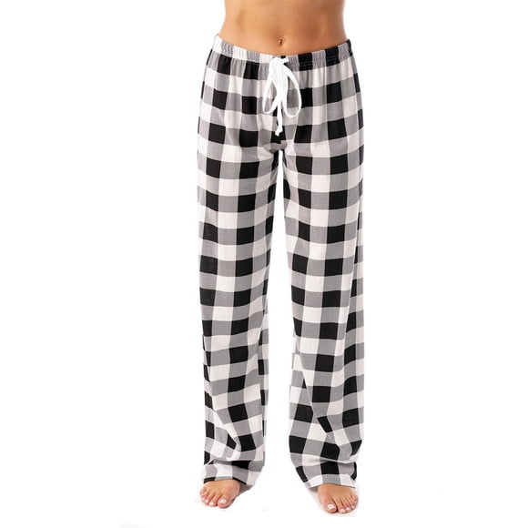 Lenpel Women's Plus Size Pajama Pants Plaid Drawstring Elastic High Waisted Wide Leg Lounge Pants Casual Pj Bottoms(Black,4X-Large)