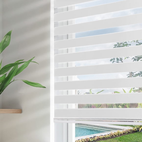 Joydeco 46 Inch Wide Cordless White Sheer Zebra Blinds for Windows,Privacy Light Filtering Dual Layer Roller Shades for Home Office Bedroom, 46" W&ti