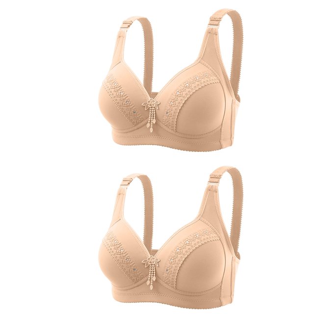 Besolor Wireless Bras for Women High Support Push up Gathering Bralettes Soft Full Coverage Underwear 2 Pack