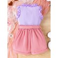 thumbnail image 3 of SUNSIOM Toddler Girl Summer Outfit Solid Color Ribbed Frills Sleeveless Tank Tops and Shorts with Belt 2Pcs Clothes Set, 3 of 6