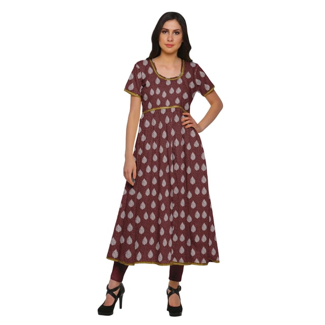 Moomaya Short Sleeve Kurta Printed Women Front Slit Kurti Summer Clothing