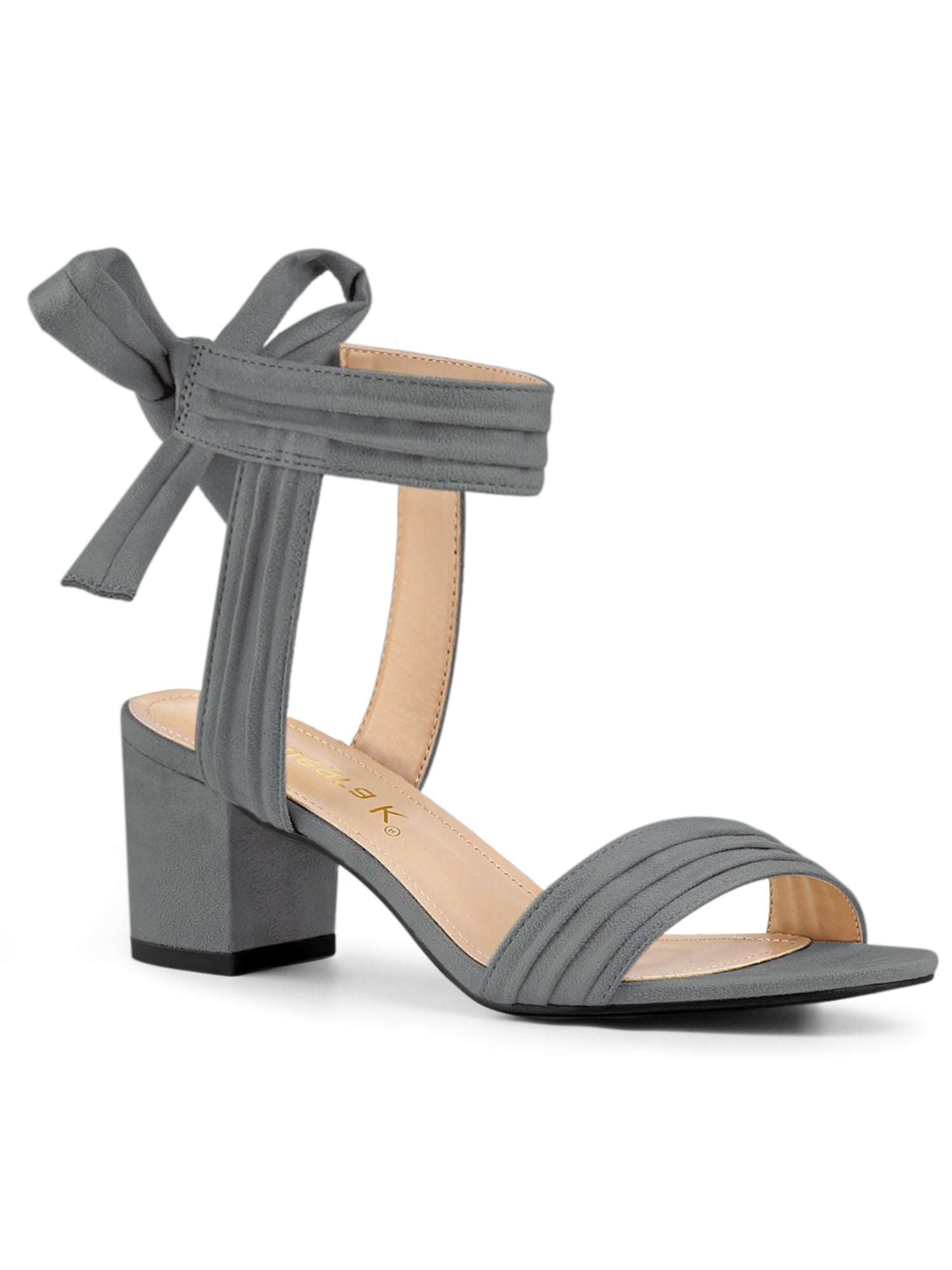 BLISSFUL STEP Women's Open Toe Ankle Tie Back Block Heels Sandals Grey (Size 9.5)